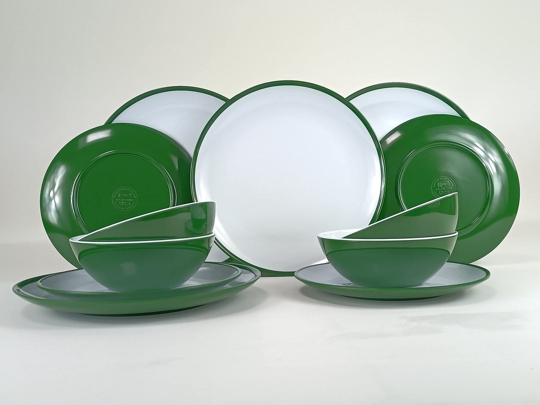 Melamingeschirr Campinggeschirr Set 12-teilig für 4 Personen Fern Green Picknick Geschirrset Tafelge