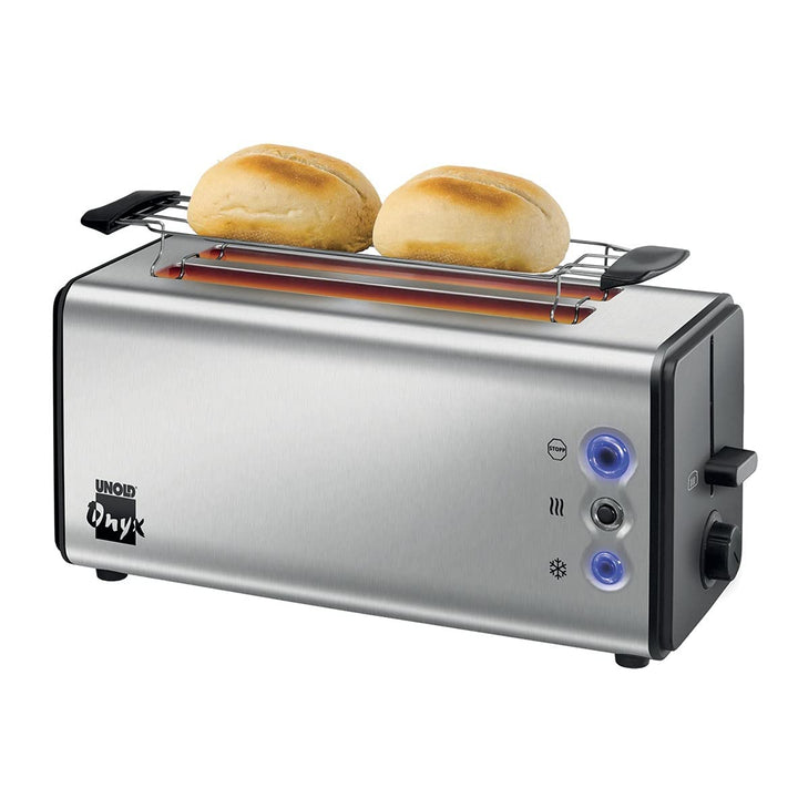 Unold 38915 Doppel-Langschlitztoaster - 4-Scheiben- Toaster, Edelstahl, 4 Funktionen: Auftauen, Aufw