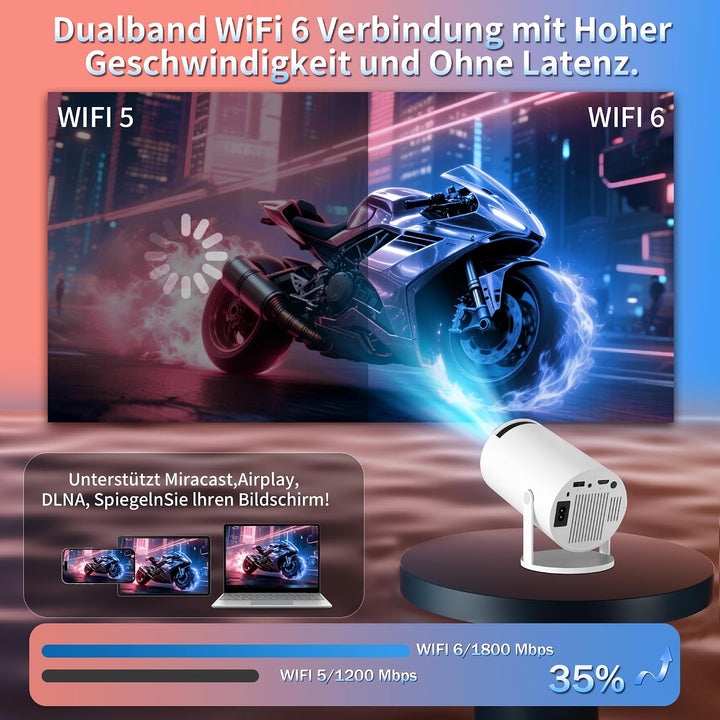 Projector 4K Unterstützt 1080P Full HD Mini Beamer with WiFi 6 mit BT 5.2, Beamer Klein Eingebaute A