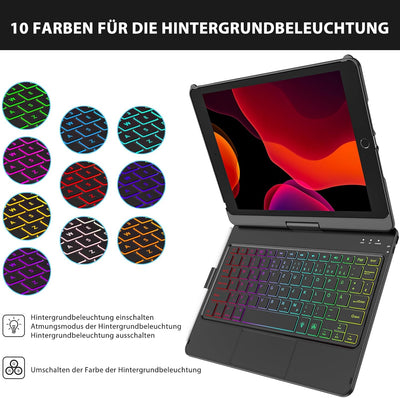 Tastatur Hülle für iPad 10.2 Zoll,für iPad 9/8/7 Generation Hülle,360° Touchpad Flip Hartschale Slim