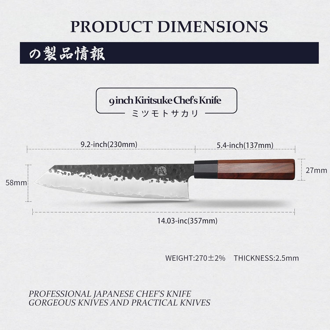 MITSUMOTO SAKARI 23 cm Japanisches Kochmesser, Kiritsuke Küchenmesser Profi Stahl mit Hohem Kohlenst