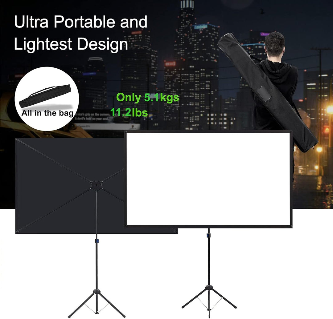 Beamer Leinwand mit Stativ, Tragbar Projektor Leinwand 100 Zoll, 16:9, 4K HD Projektion Leinwand, Le