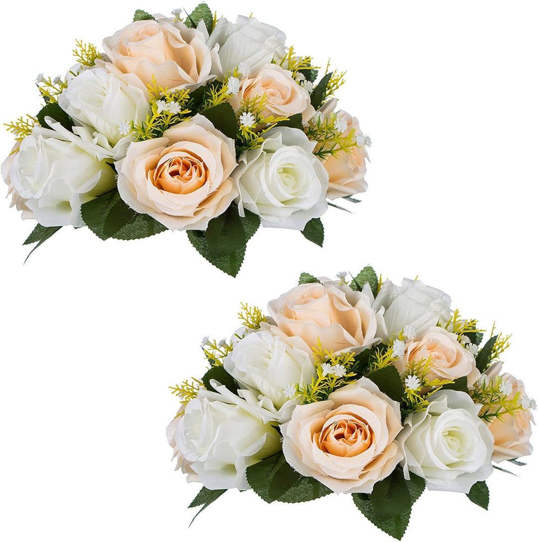 NUPTIO 2 Stück Künstliche Blumenstrauss, 15 Köpfe Kunststoff Rosen mit Sockel, Geeignet für Unser Ge
