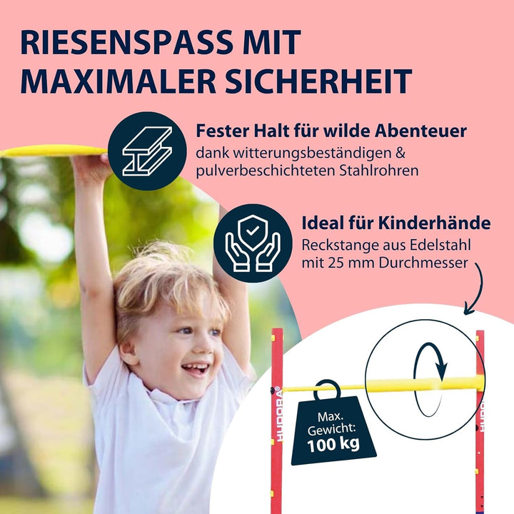 HUDORA Turnreck Fabian Standard/Pro - einfache/doppelte Turnstange & Nestschaukel 90 - Blaue Kunstst