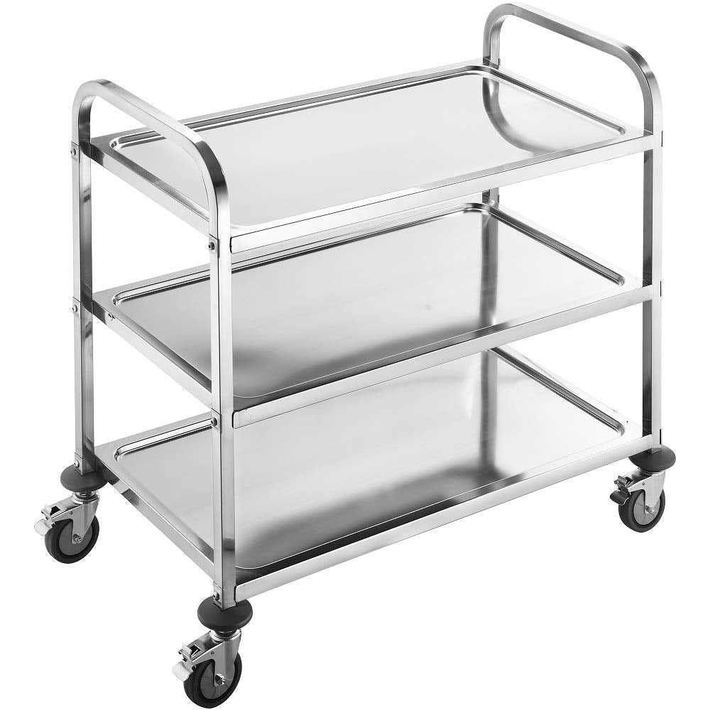 BPT Edelstahl Servierwagen mit 3 Böden Partition Küchenwagen，Restaurant Hotel Schul Servierwagen (95