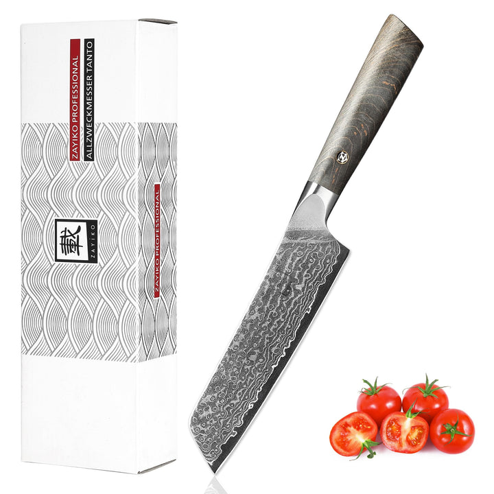 zayiko Professional Series – Premium Allzweckmesser 12 cm Klinge, 67 Lagen echtem Damaststahl, Ahorn