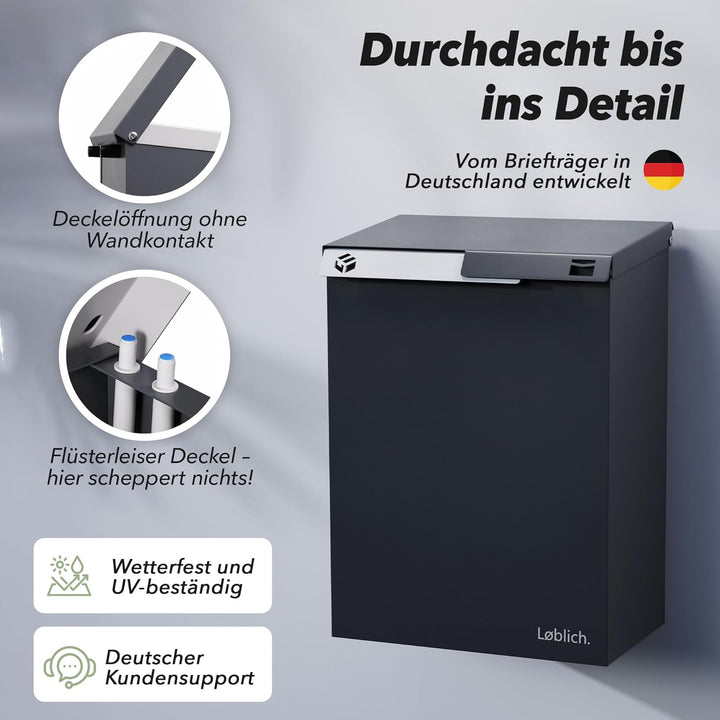 Briefkasten RAL 7021 Schwarz-grau | Vom Briefträger entwickelter XL-Wandbriefkasten für Päckchen & P