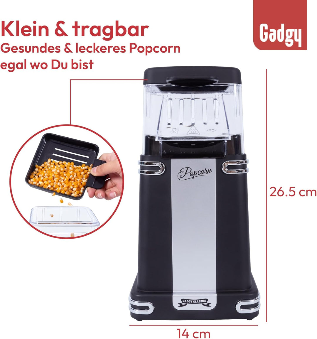 Gadgy Popcornmaschine Heissluft - Retro Popcorn Maker - Popcorn Maschine für Fettfreies Ölfreies Pop