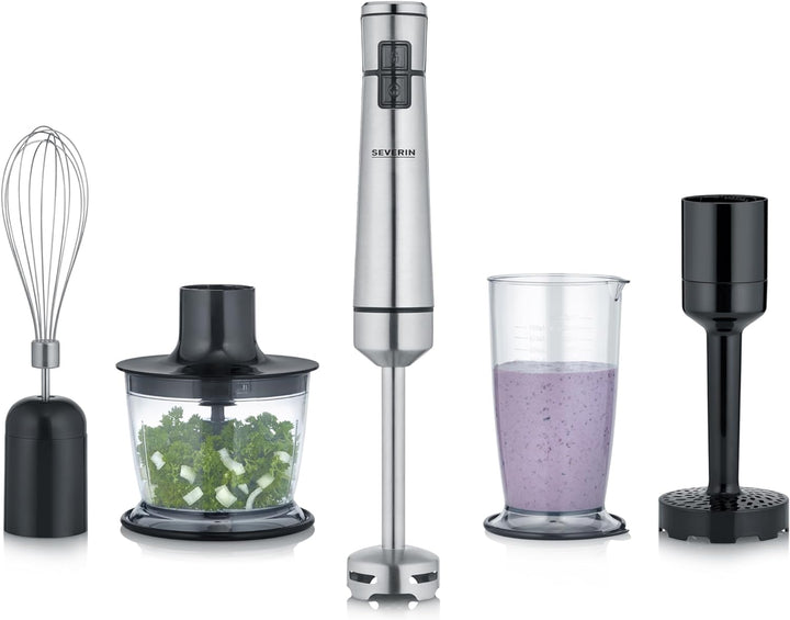 SEVERIN Kabelloser Stabmixer mit Premium-Set, abnehmbarer Mixstab, mit Pürierstab, Multizerkleinerer