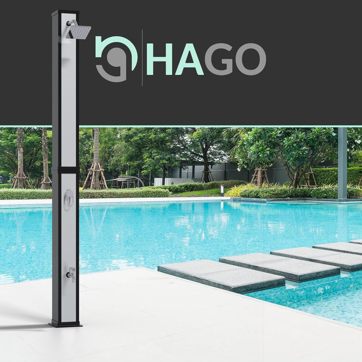 HAGO Solardusche | 40L | eckig | Schwarz/Silber | Pooldusche | Campingdusche | Gartendusche | Outdoo