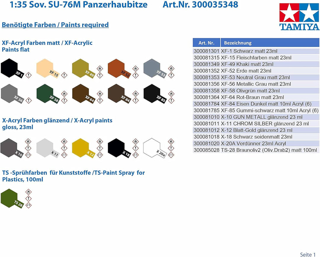 Tamiya 35348 RUSSISCHE SELBSTFAHRZEUGE SU76M 1/35" 1:35 Sov. SU-76M Panzerhaubitze Fahrzeug
