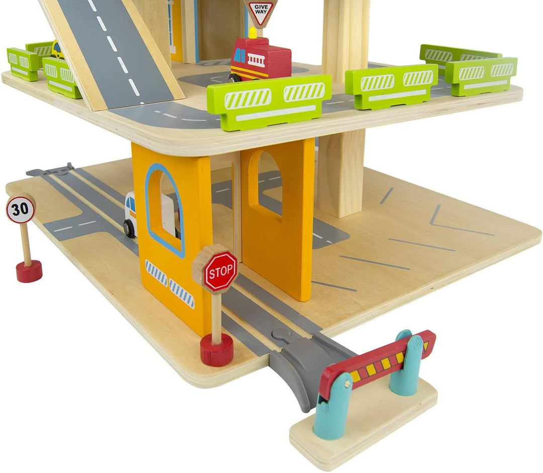 Leomark Grosse Parkgarage aus Holz - Auto Parkhaus - Garage mit Zubehör, Spielgarage mit Lift,