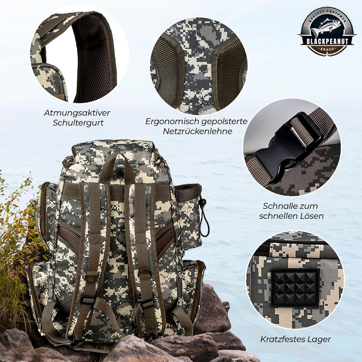 Angelrucksack mit Boxen - AngelnTasche, Angelrucksack, Inklusive 4 Tackleboxen, Zum Organisieren Auf