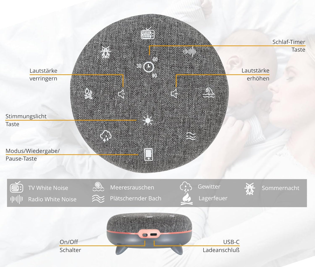 ZB-7 Zen Box Soundmaschine Bluetooth Lautsprecher mit Licht – White Noise Machine als Einschlafhilfe