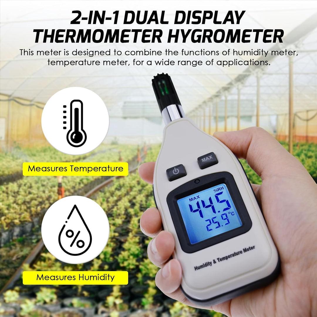 Handheld Digitaler Feuchtigkeits- und Temperaturmessgerät 0~100% RH / -30~70 ° C (-22~158 ° F) 3,7 c