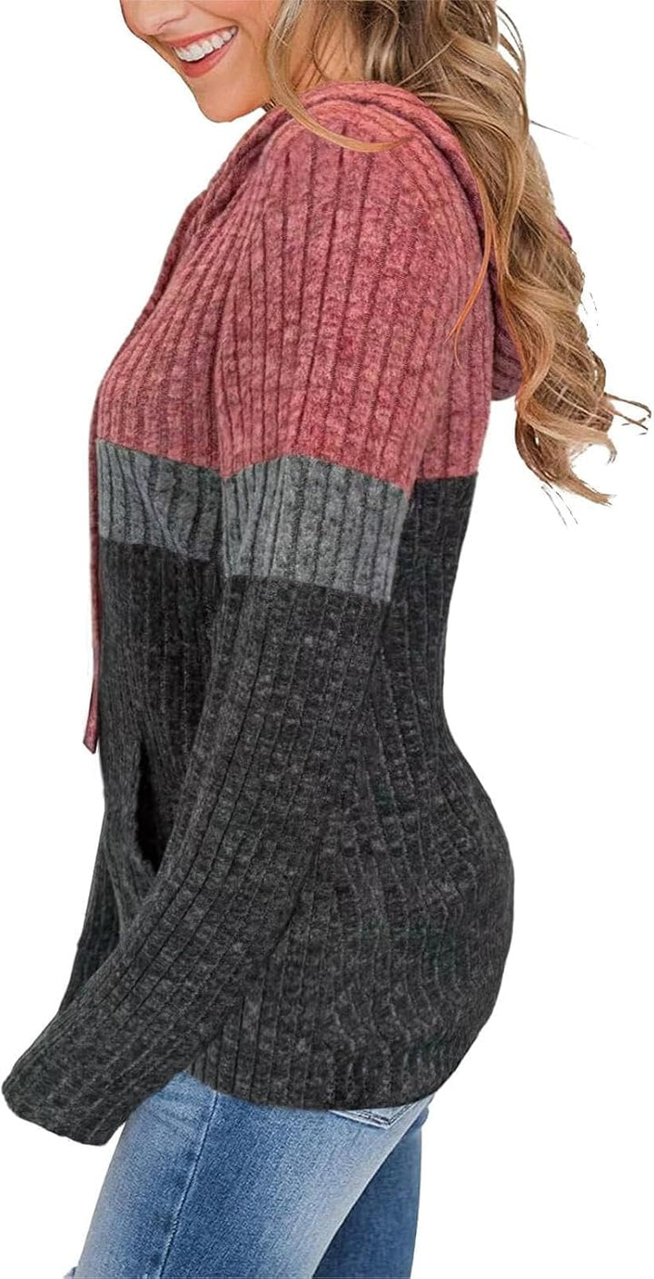 TrendiMax Hoodie Damen Herbst Übergangs Strickpullover Kapuzenpullover mit Kordelzug Locker Sweatshi