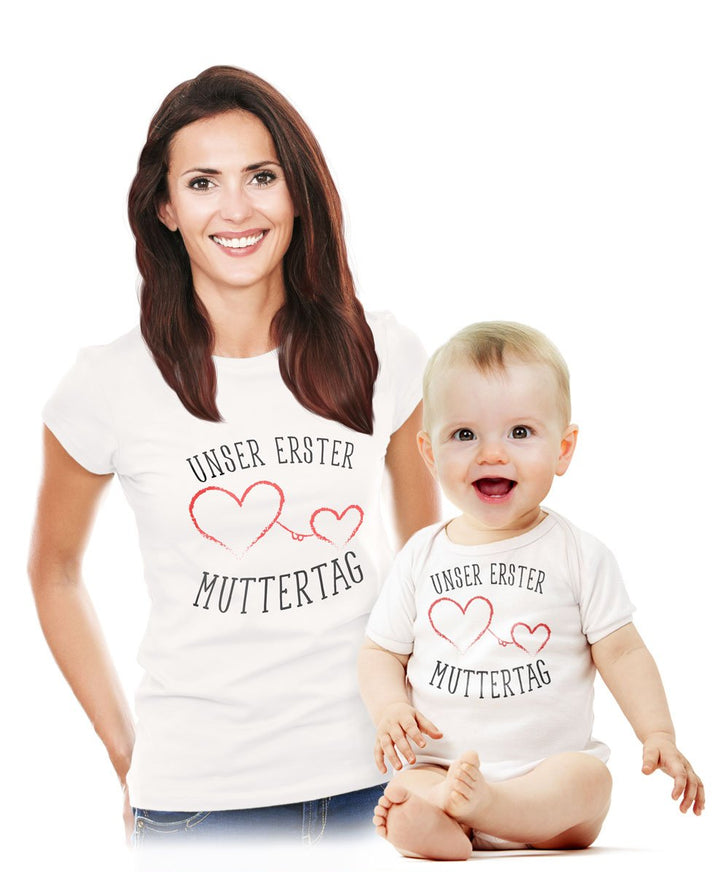 Shirtgeil Unser erster Muttertag - Süsses Geschenk Partner Outfit für Mama und Baby Body Body 0-3 Mo