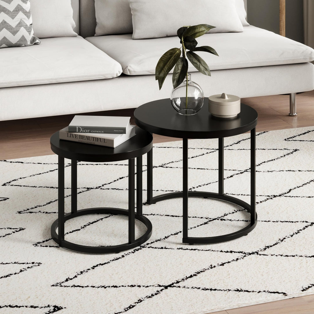 Home Collective Couchtisch 2er Set rund aus Holz, Wohnzimmertisch Modern, Beistelltisch Set 2 in 1 m