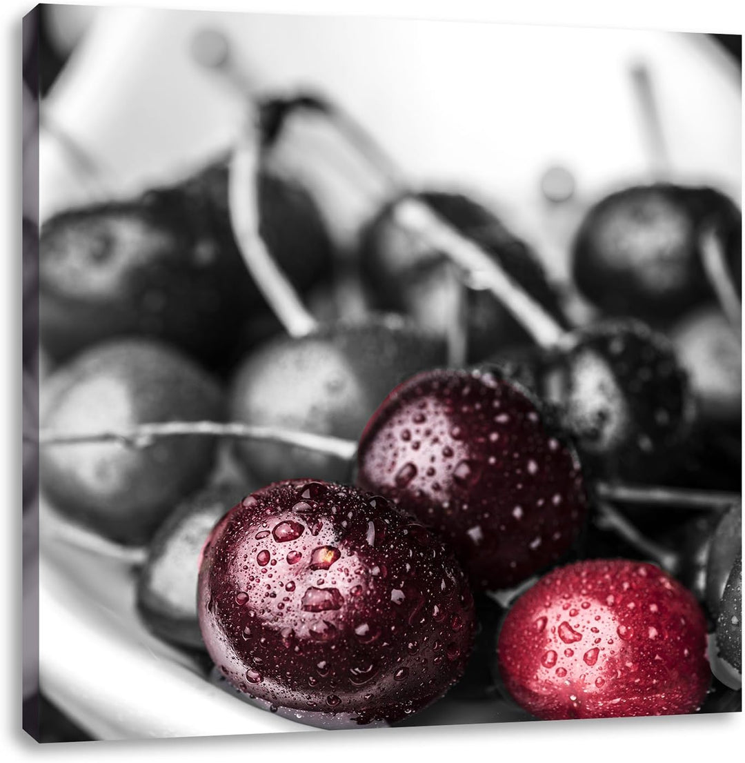 Pixxprint Frische Kirschen in Schlüssel als Leinwandbild Quadratisch/Grösse: 70x70 / Wandbild/Kunstd