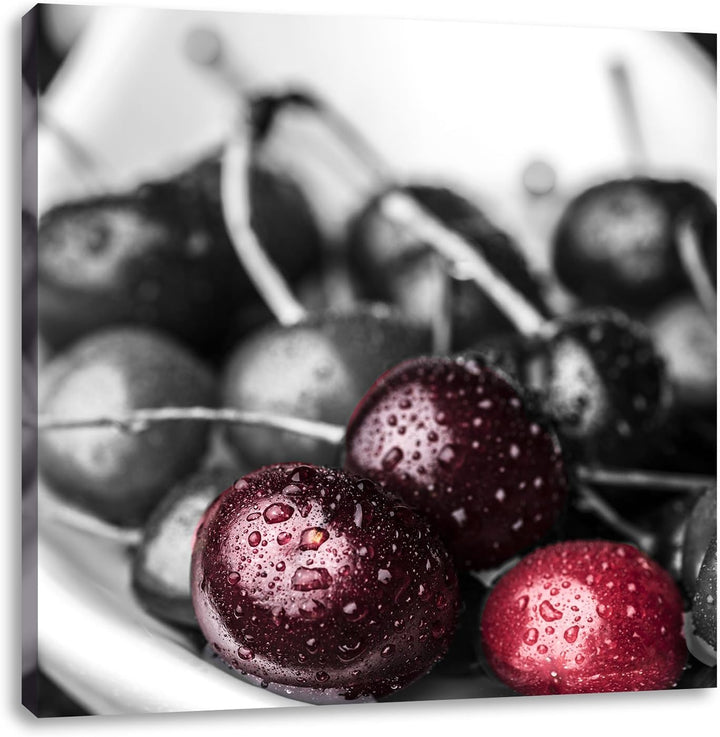 Pixxprint Frische Kirschen in Schlüssel als Leinwandbild Quadratisch/Grösse: 70x70 / Wandbild/Kunstd