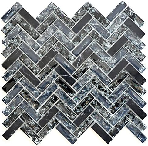 Mosaik Fliese Transluzent schwarz Fischgrät Glasmosaik Crystal Stein WAND BAD WC KÜCHE FLIESENSPIEGE