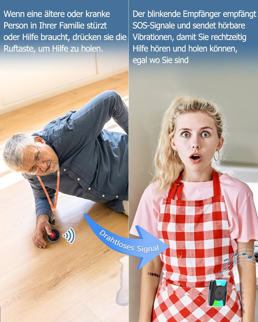 Notrufknopf FüR Senioren SOS Alarm Notruf Knopf Wasserdicht Pflegeruf Batterieversion Vibrations-Pag