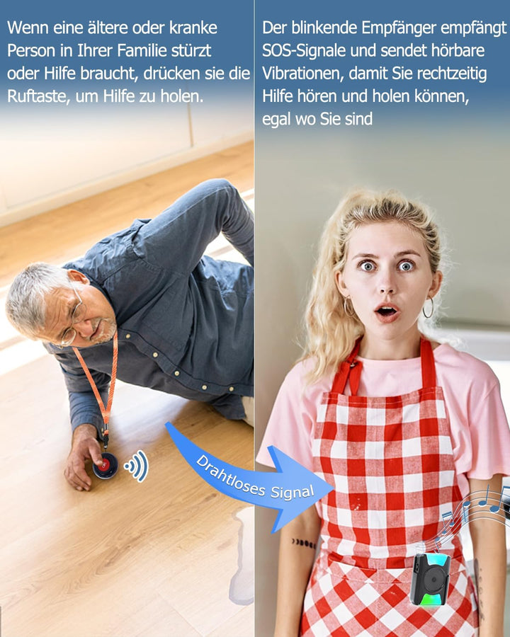 Notrufknopf FüR Senioren SOS Alarm Notruf Knopf Wasserdicht Pflegeruf Batterieversion Vibrations-Pag