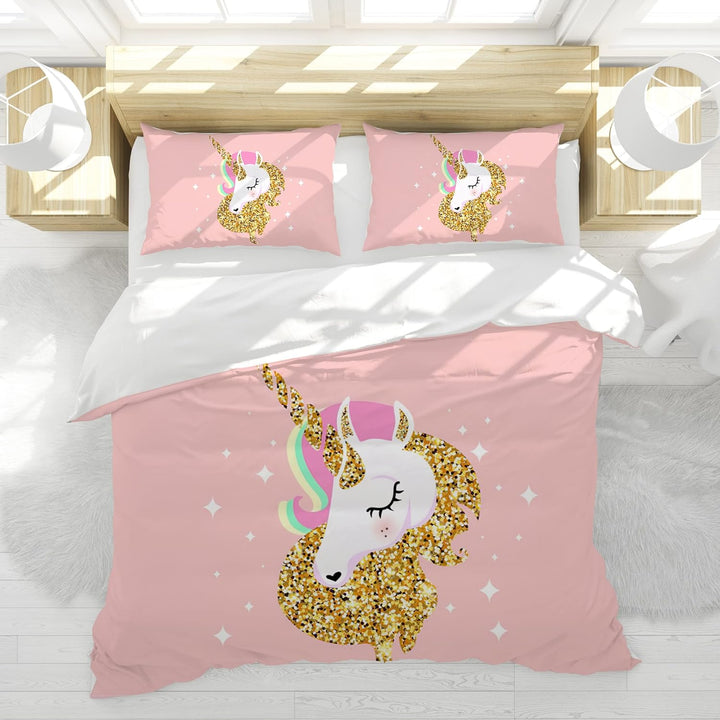 Hoimlm Kinder Bettwäsche 200x200 Einhorn Bettwäsche Set mit Bettbezug and 2 Kissenbezug, Cartoon Ein