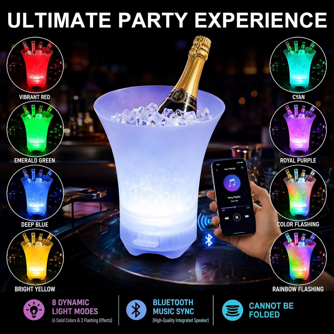 RANJIMA LED Eiskübel 5L mit Bluetooth Lautsprecher, LED Sektkübel mit Farbwechsel RGB, Multicolor Ei