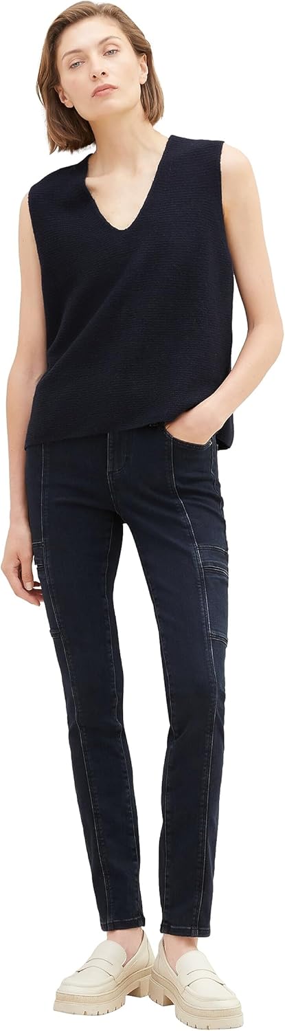 TOM TAILOR Damen Alexa Slim Cargo Jeans 28W / 30L 10173 - Dark Stone Blue Black Denim, 28W / 30L 101