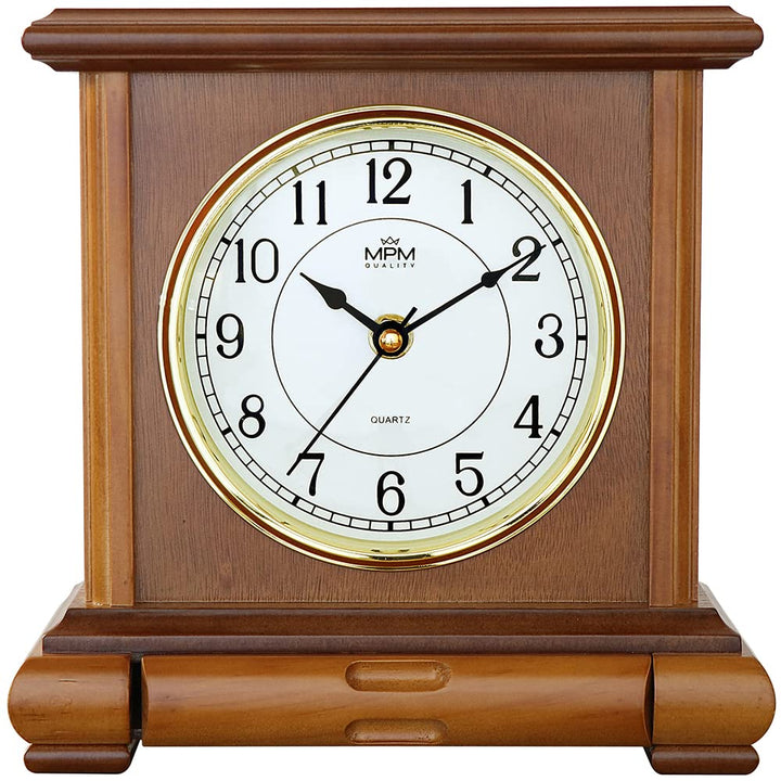 MPM Quality Retro Light Wood Tischuhr, Braun, Traditionelle und Elegante Holztischuhr, Arabische Zif