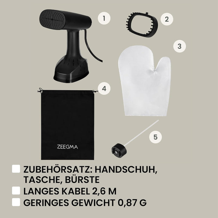 ZEEGMA FRISKEER 2-in-1 tragbarer Dampfglätter, Steamer, Dampfbügeleisen 1640 W, 380 ml Dampfleistung