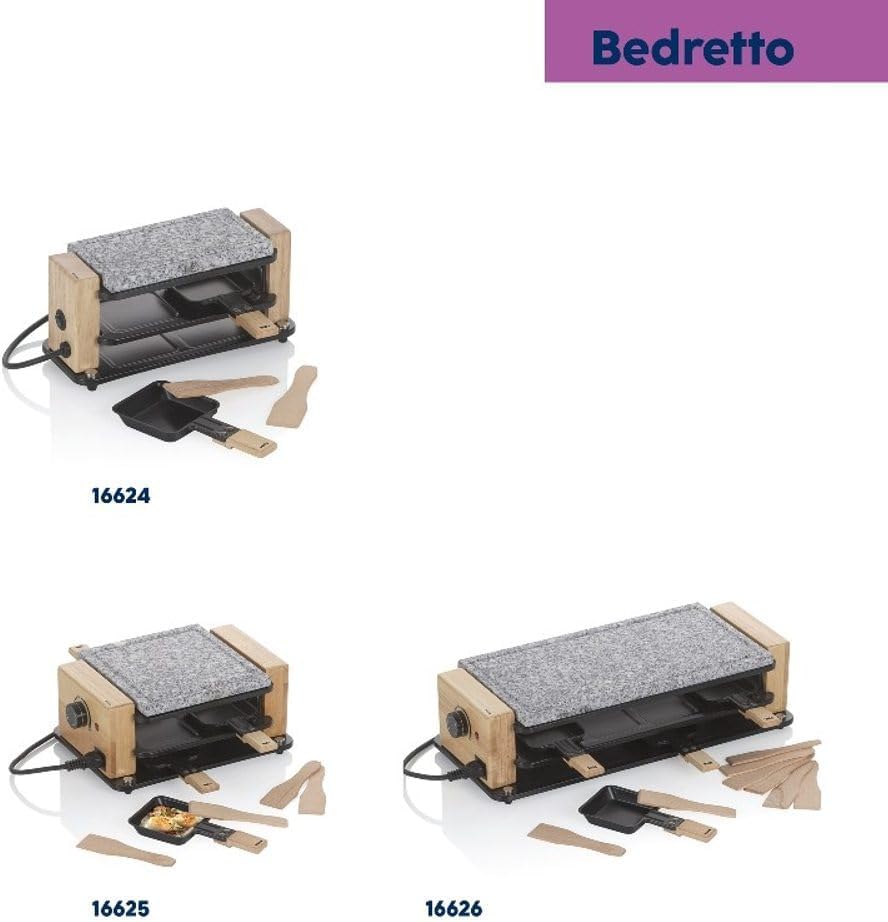 Kela Raclette/Stein BEDRETTO – Granit schwarz, 4 Personen, Raclette-Grill mit Steinplatte und Pfännc