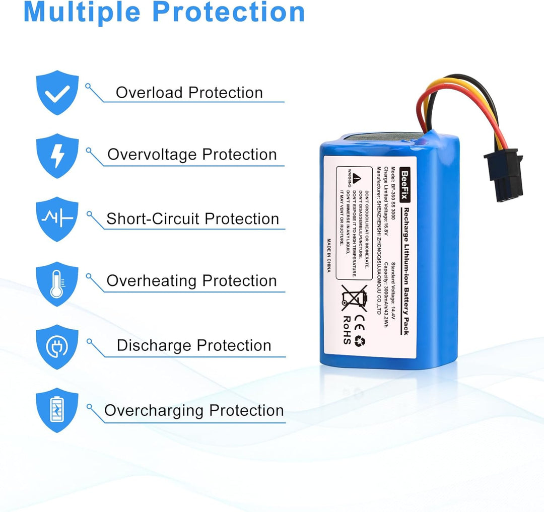 3000mAh Ersatzakku für 360 S5 S7 S7 Pro T90 Wiederaufladbarer 14.4V Li-ion Akku Batterie Staubsauger