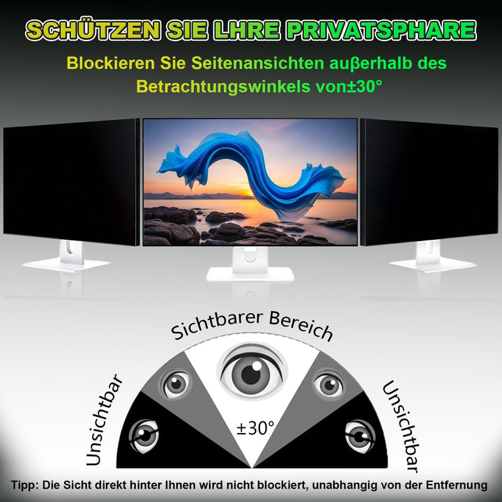 Magnetischer Sichtschutzfolie für 27 Zoll 16:9 Monitor | Blaulichtfilter &amp; Blendschutz, Abnehmbar Bl