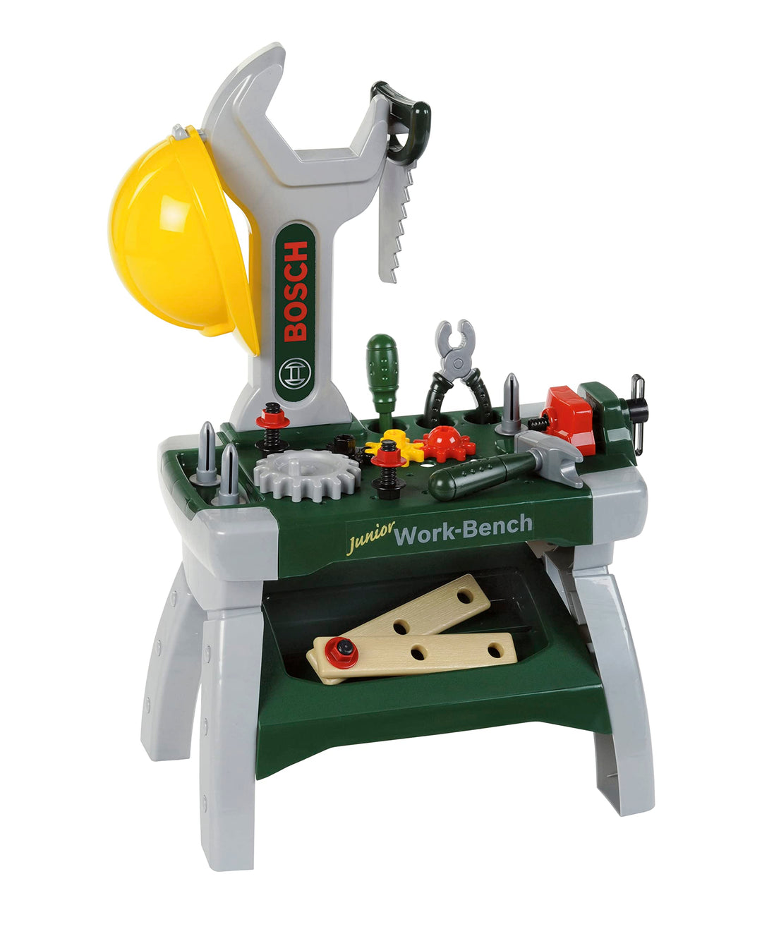 Theo Klein 8604 Bosch Werkbank Junior I Inkl. Helm, Schraubstock, Werkzeugen, Latten, Nägel, Schraub