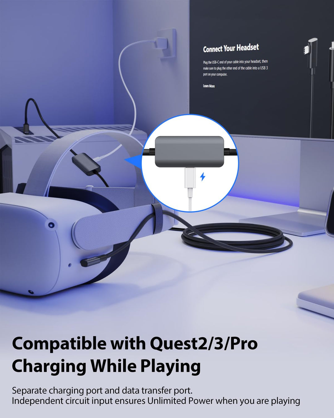 Link Kabel 5m Kompatibel mit Meta Oculus Quest3/Quest2/Pro/PICO 4,Stouchi mit Separatem Ladeanschlus