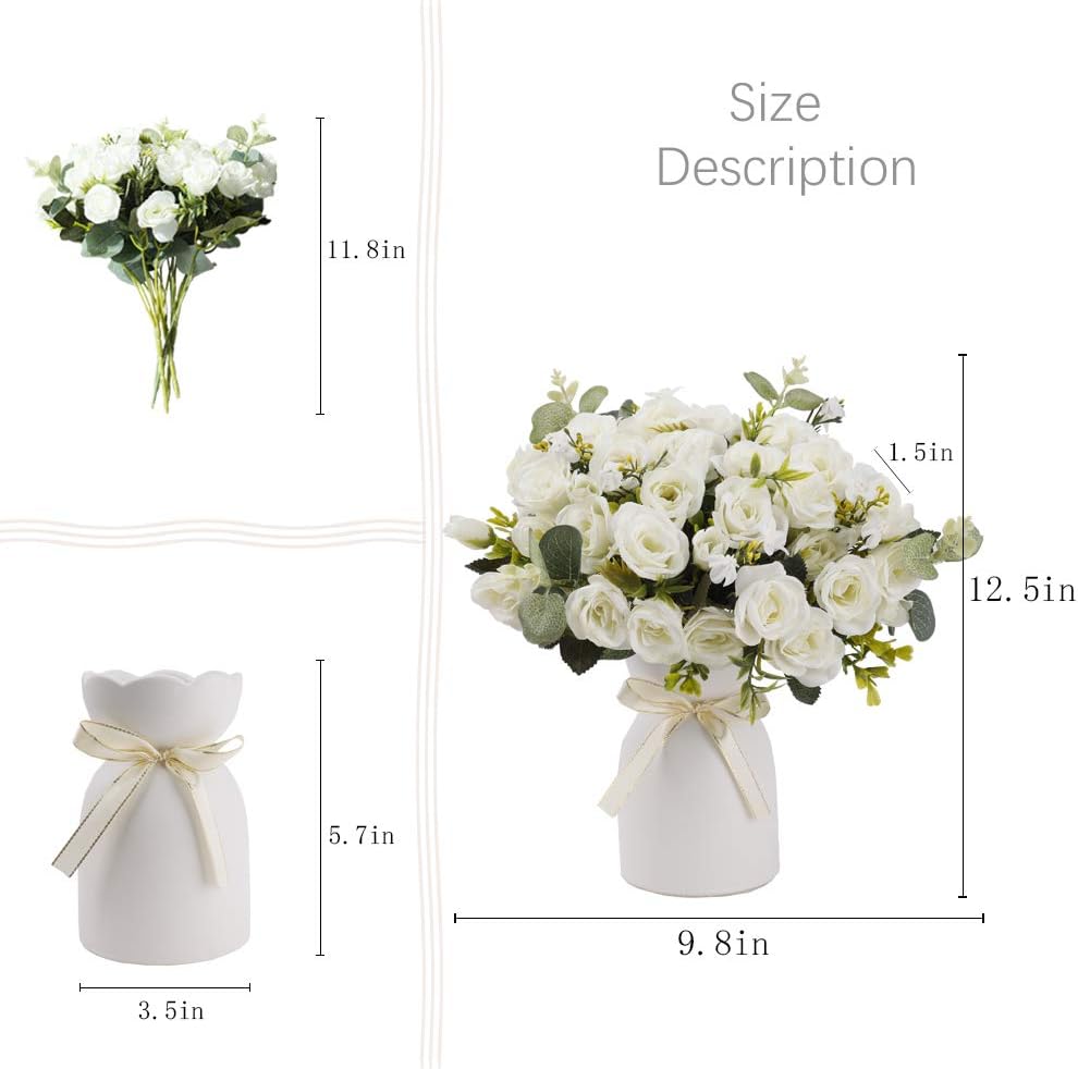 LESING Künstliche Seidenrose mit Vase, Kunstblumen, Hochzeitsblumen, Blumensträusse, Arrangement, Zu