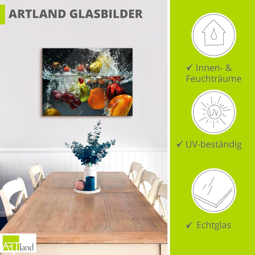 ARTland Glasbilder Wandbild Glas Bild einteilig 80x60 cm Querformat Früchte im Wasser Obst Frucht Co