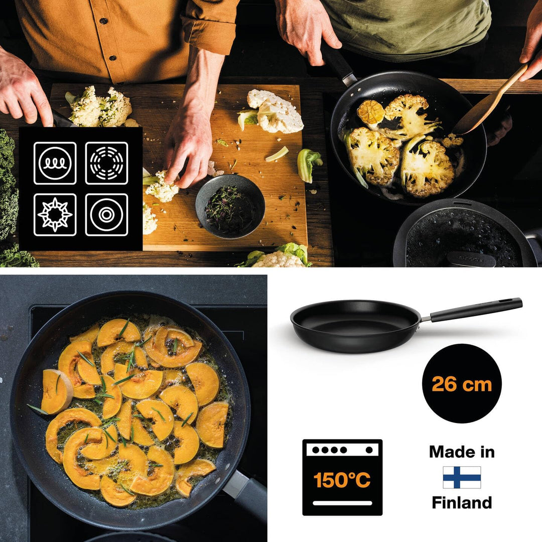 Fiskars Bratpfanne, Ø 26 cm, Für alle Kochfelder geeignet, Aluminium/Kunststoff, Kratzfest, Antihaft