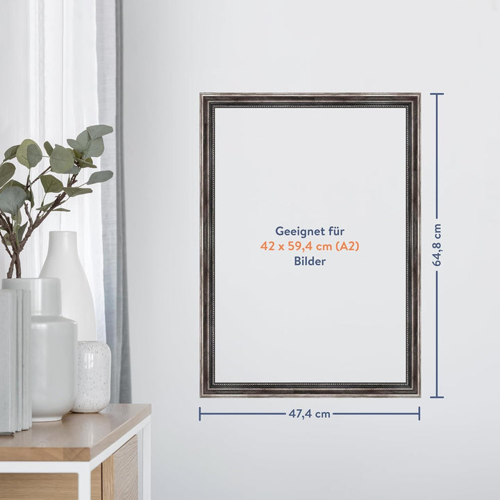 WANDStyle Bilderrahmen Antik 42x60cm DIN A2 I Farbe: Metall I Holzbilderrahmen I Fotorahmen I Barock