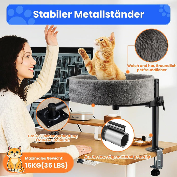 BSWAY Katzenbett für Schreibtisch - Upgraded 360°Drehung, verstellbare Höhe, Kein Bohren Erhöhtes Ka