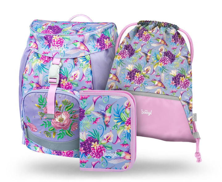 Baagl Schulranzen Mädchen für 1. Klasse, Airy Schultasche Set 3-Teilig, Grundschule Schulrucksack fü