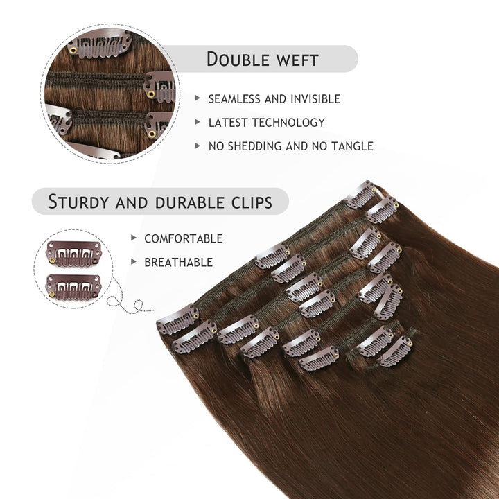 YILITE Clip in Extensions Echthaar 40cm 100% Echthaar Extensions Clip 16 Zoll 8 Stück 120g Unsichtba