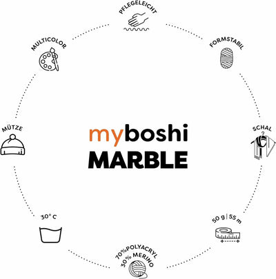 myboshi Häkelset Beanie Hotto, ink. Marble und No.1 Wolle, Nadel und Anleitung, für Mütze und Schal,