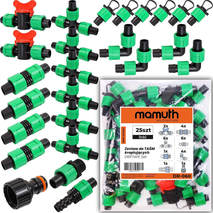 Tropfschlauch Satz 100m 10cm 2l/h Tropfband Bewässerung Verbinderstück T-Stück, PE 16mm, MAMUTH