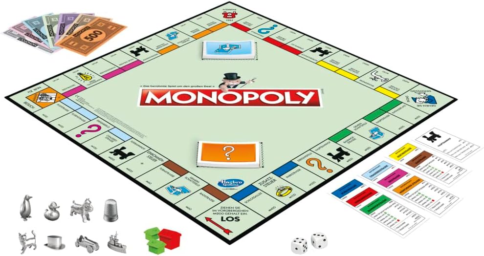 Monopoly Spiel, Familien-Brettspiel für 2 bis 6 Spieler, ab 8 Jahren für Kinder, mit 8 Spielfiguren