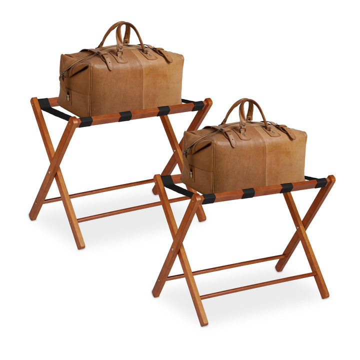 Relaxdays Kofferständer Holz, 2er Set, klappbare Gepäckablage, HxBxT: 54 x 66 x 48 cm, Kofferaufbewa