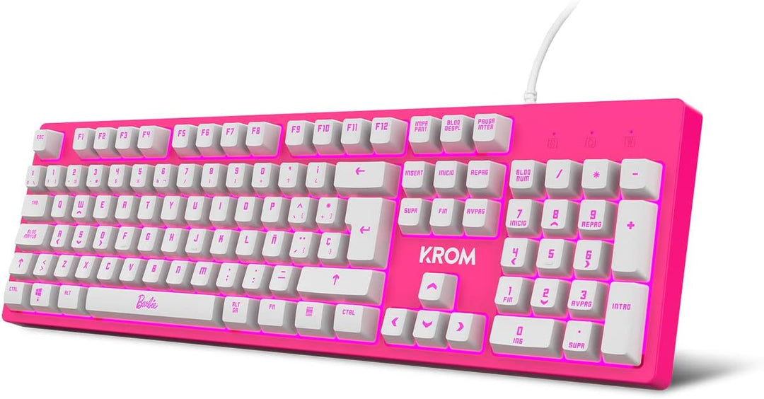 KROM Maus und -Mausunterlage Barbie Edition Kandy - Weisse LED-Membrantastatur, Maus optischem Senso
