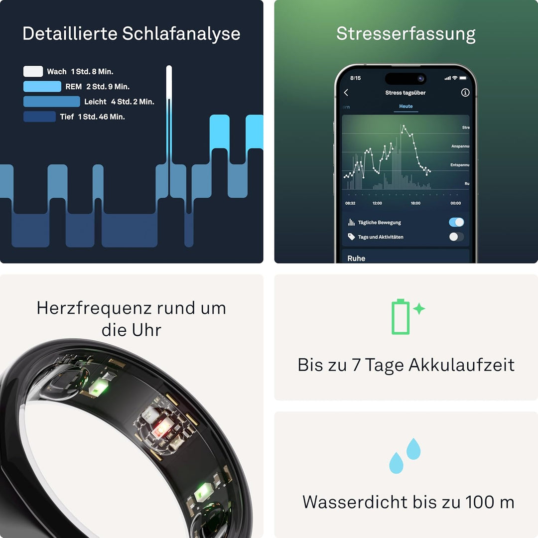 OURA Gen3 Heritage Smart-Ring - Grösse 6, Black | Wearable für Schlaf-, Herzfrequenz- und Fitnesstra